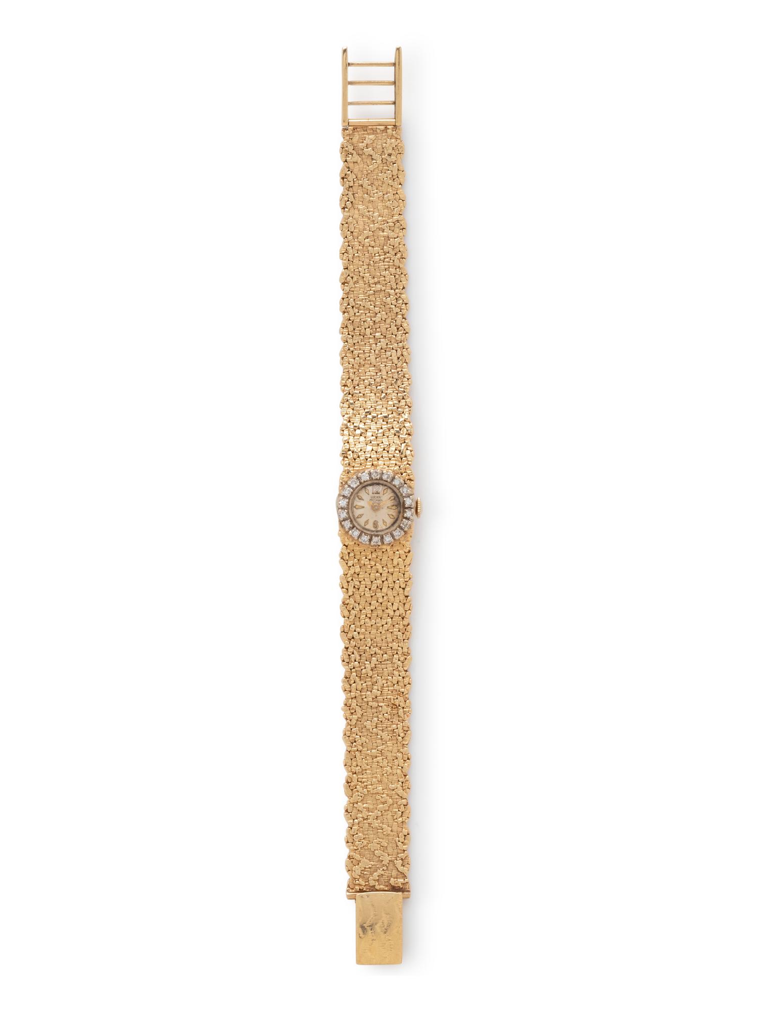 LUCIEN PICCARD, 14K YELLOW GOLD AND DIAMOND WATCH