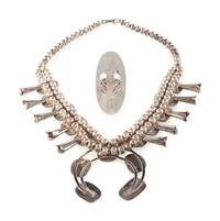 Navajo Silver and Turquoise Ring, PLUS Southwestern-Style Squash Blossom Necklace