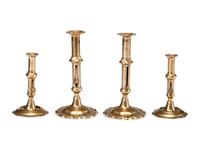 Two Pairs of English Brass Adjustable Candlesticks