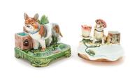 Two Majolica Figural Smoking Trays Height of taller 6 inches. — LATE 19TH CENTURY