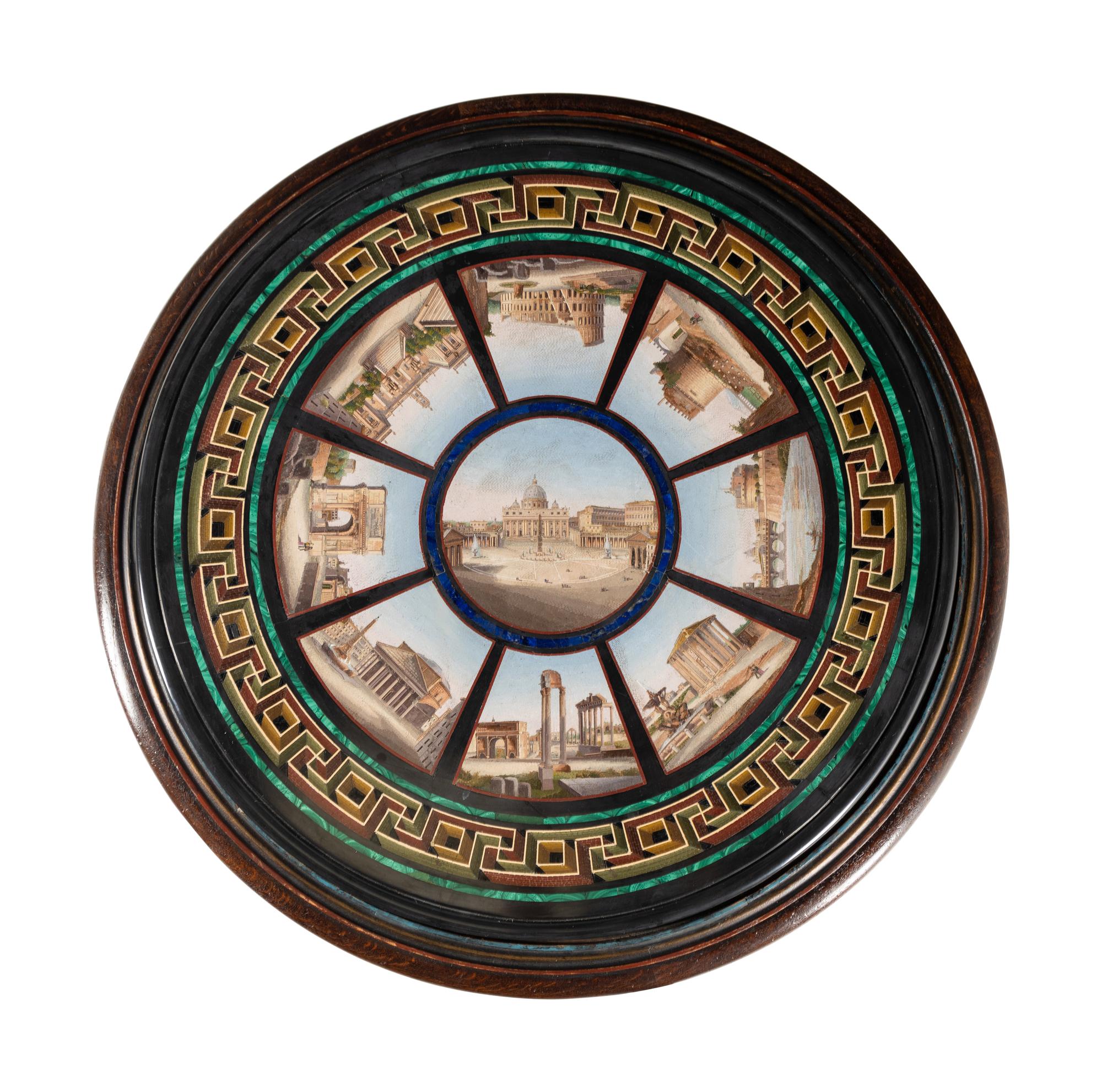 An Italian Micromosaic and Parcel Gilt Oak Center Table