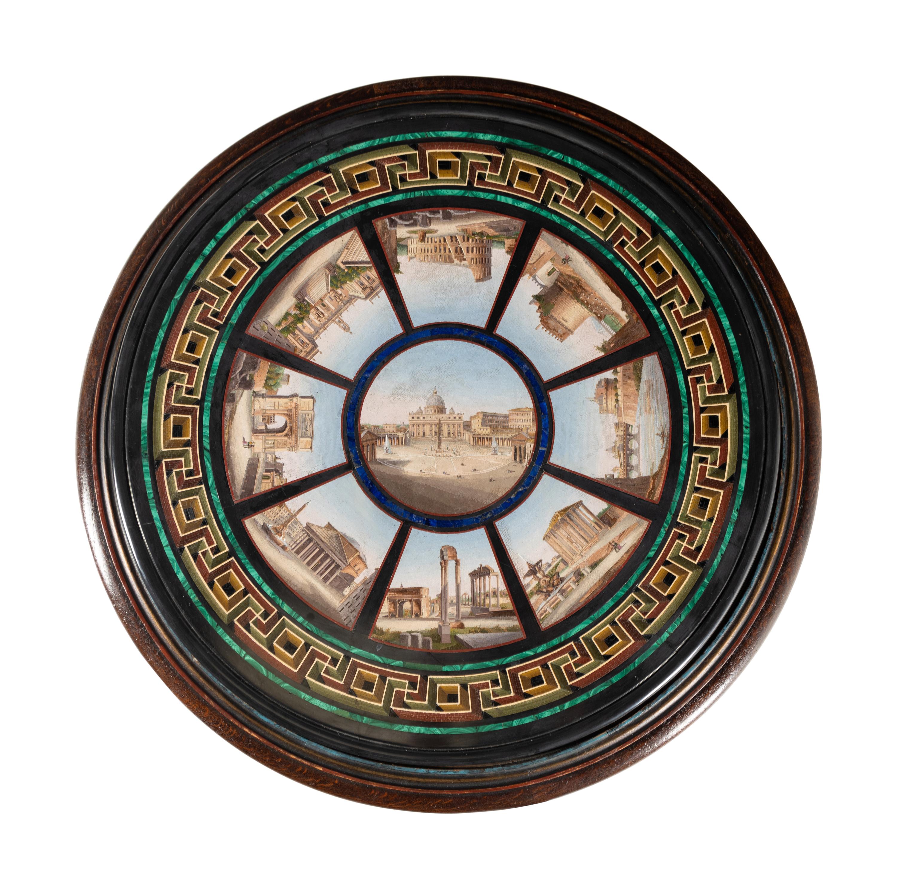 An Italian Micromosaic and Parcel Gilt Oak Center Table