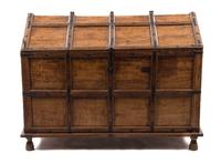 An Iron Mounted Trunk, Height 32 x width 43 x depth 30 1/4 inches.