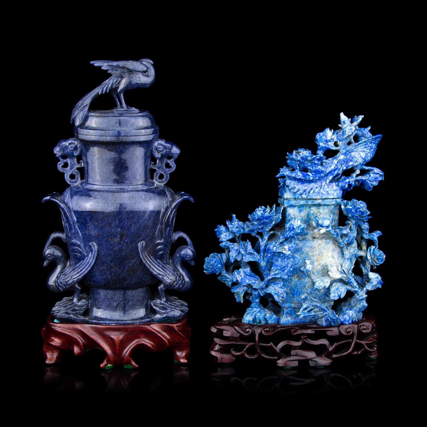 Two Lapis Lazuli Covered Vases