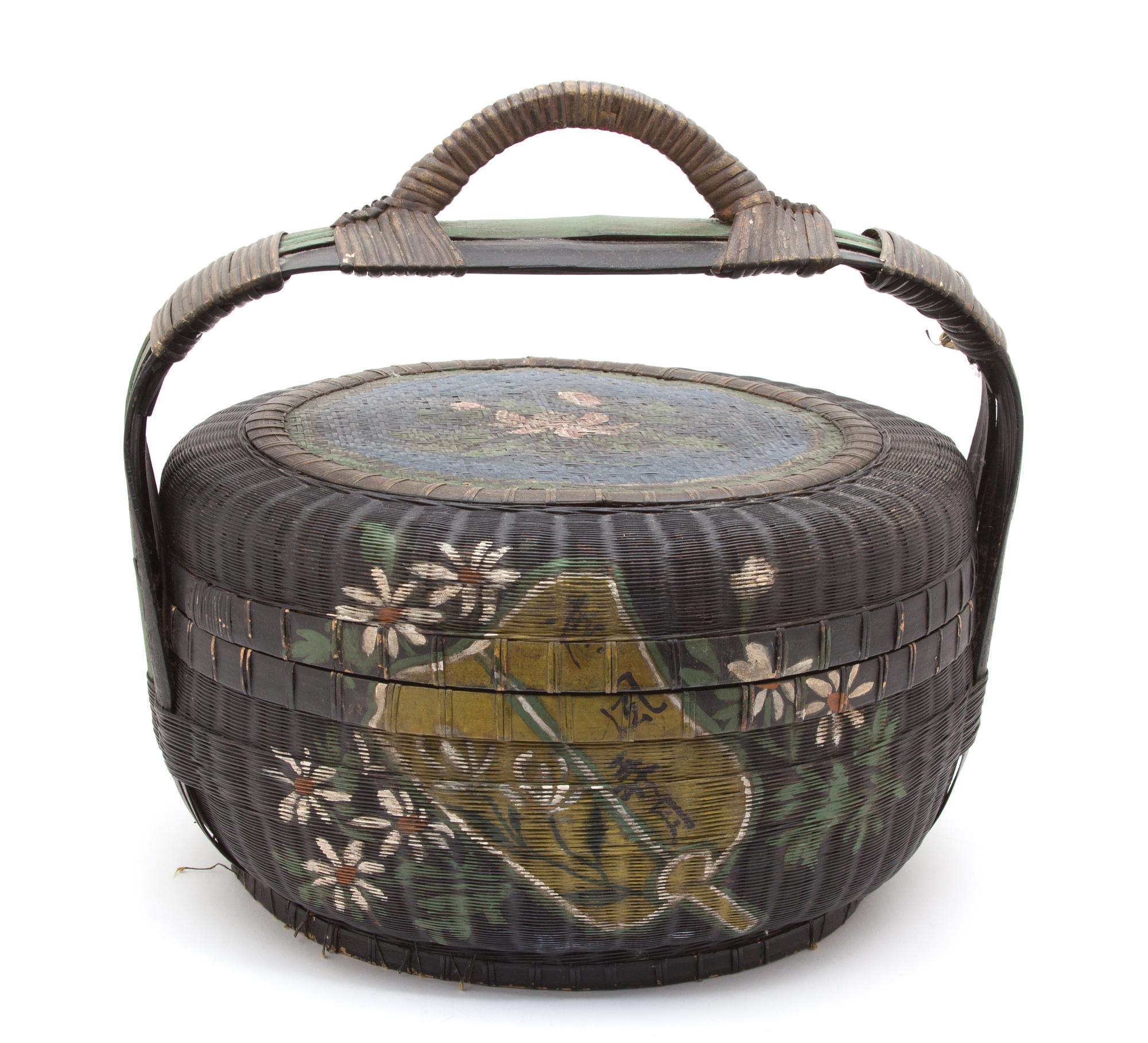 A Chinese Painted Covered Basket Height 17 1/2 inches. — 20TH CENTURY