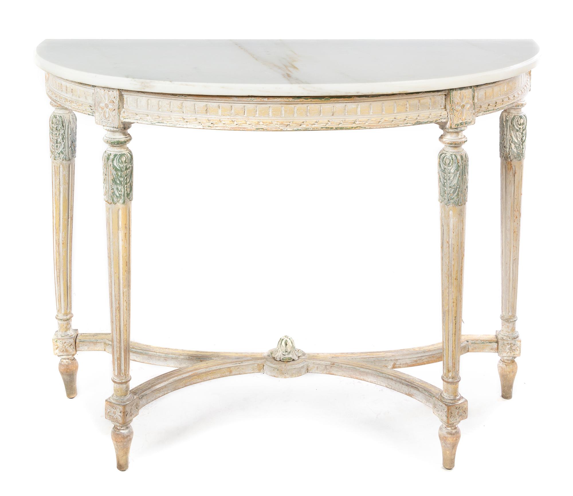 A Louis XVI Style Painted Console Table Height 34 1/2 x width 45 1/2 x depth 18 3/4 inches. — EARLY 20TH CENTURY