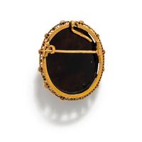 FRENCH, AGATE, SEED PEARL AND DIAMOND CAMEO BROOCH