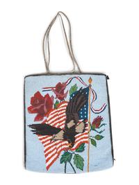 Plateau Beaded Flat Bag, with American Flag, Eagle, and Roses