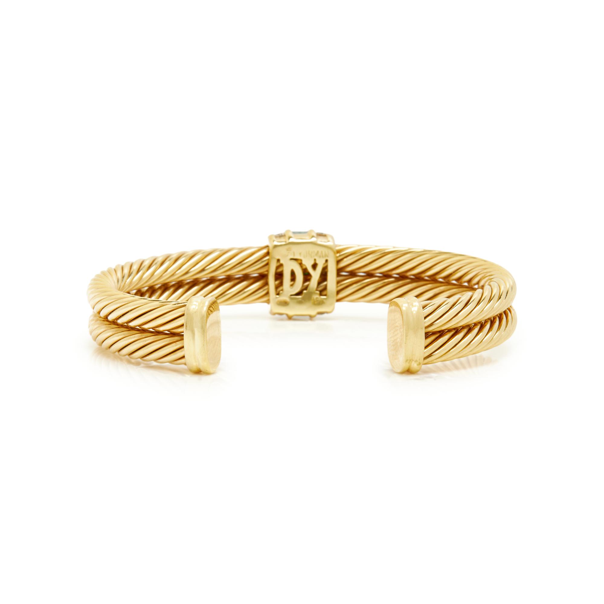 DAVID YURMAN, YELLOW GOLD, DIAMOND, AND EMERALD 'DOUBLE CABLE' CUFF BRACELET