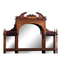 An Aesthetic Movement Mirrored and Inlaid Walnut Step-Back Cabinet