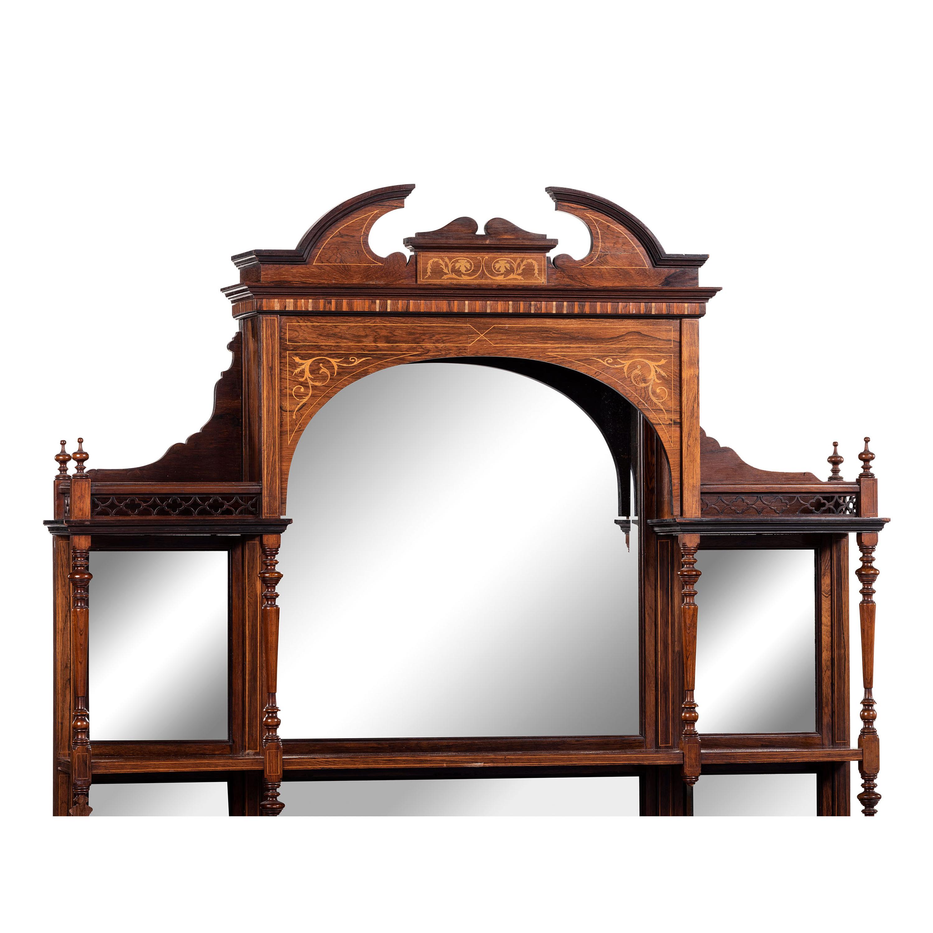 An Aesthetic Movement Mirrored and Inlaid Walnut Step-Back Cabinet