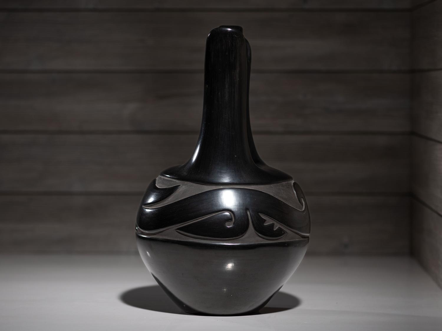 Carved Blackware Pottery Wedding Vase