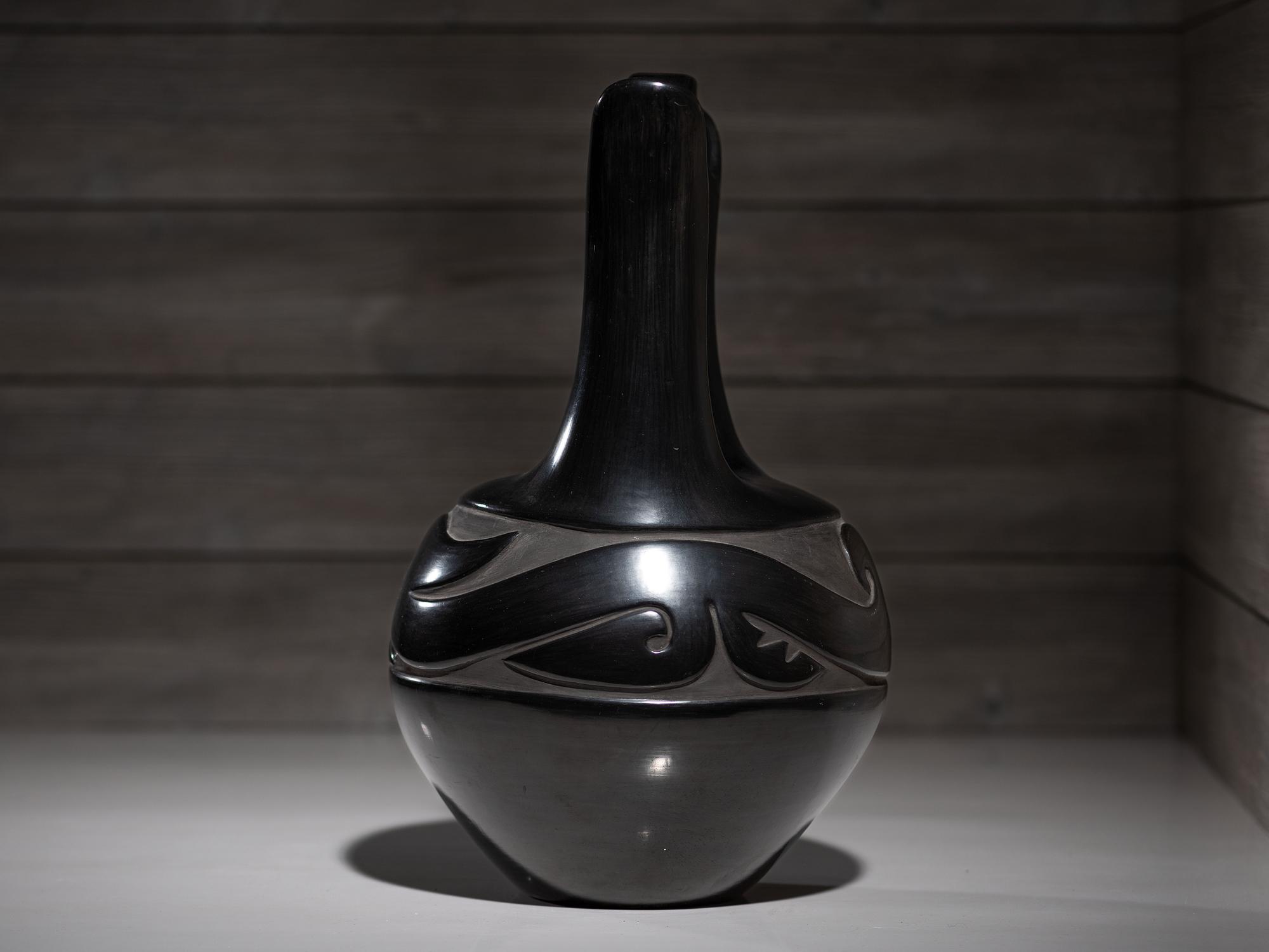Carved Blackware Pottery Wedding Vase