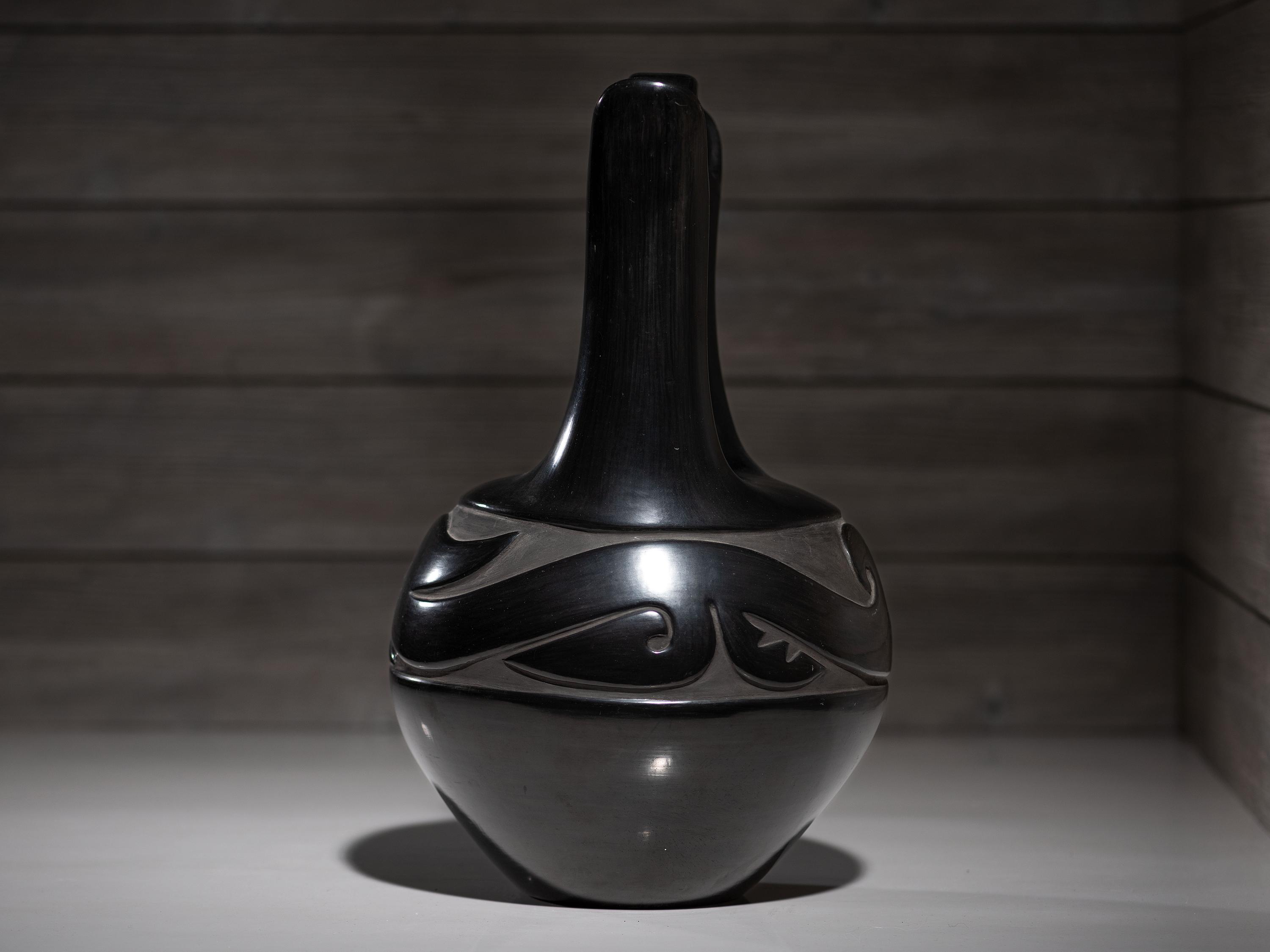 Carved Blackware Pottery Wedding Vase