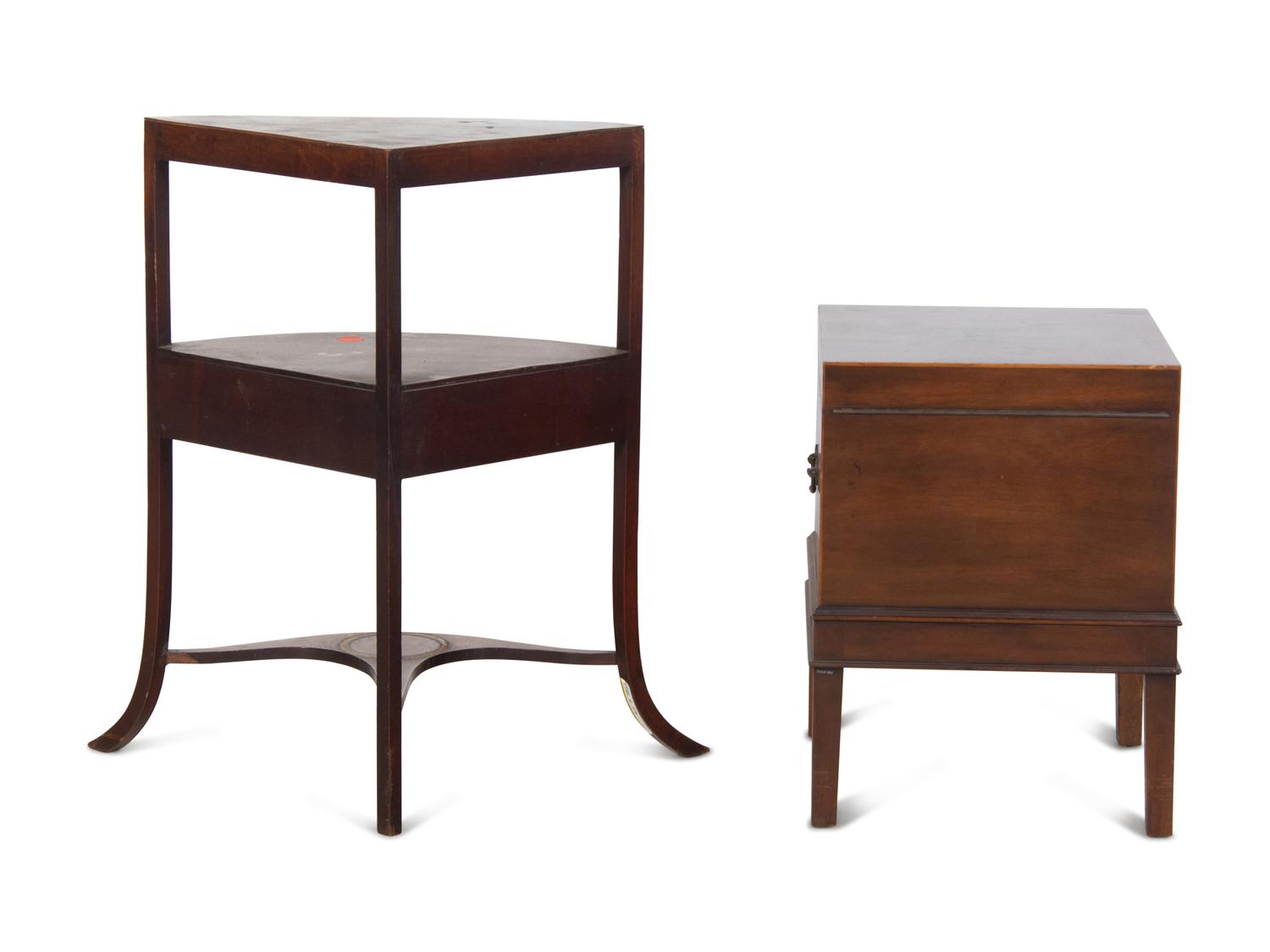 A George III Mahogany Cellarette on Stand and a Similar Corner Washstand