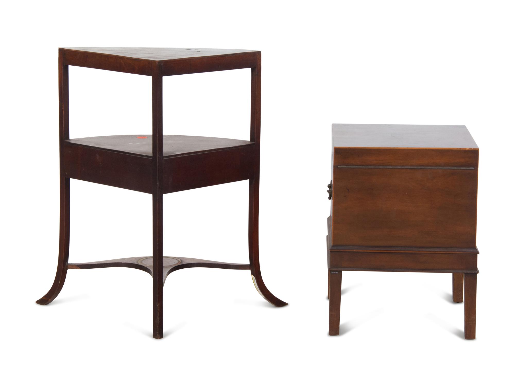 A George III Mahogany Cellarette on Stand and a Similar Corner Washstand