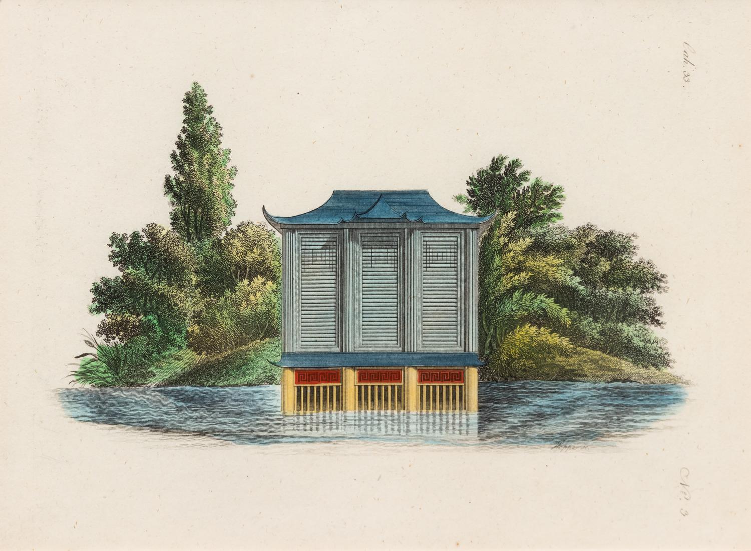 A Collection of Gilt Framed Hand Colored Engravings of Follies Framed size 12 3/8 x 15 3/8 inches. — 19TH CENTURY
