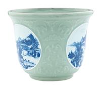 A Chinese Celadon Ground Underglaze Blue Cachepot