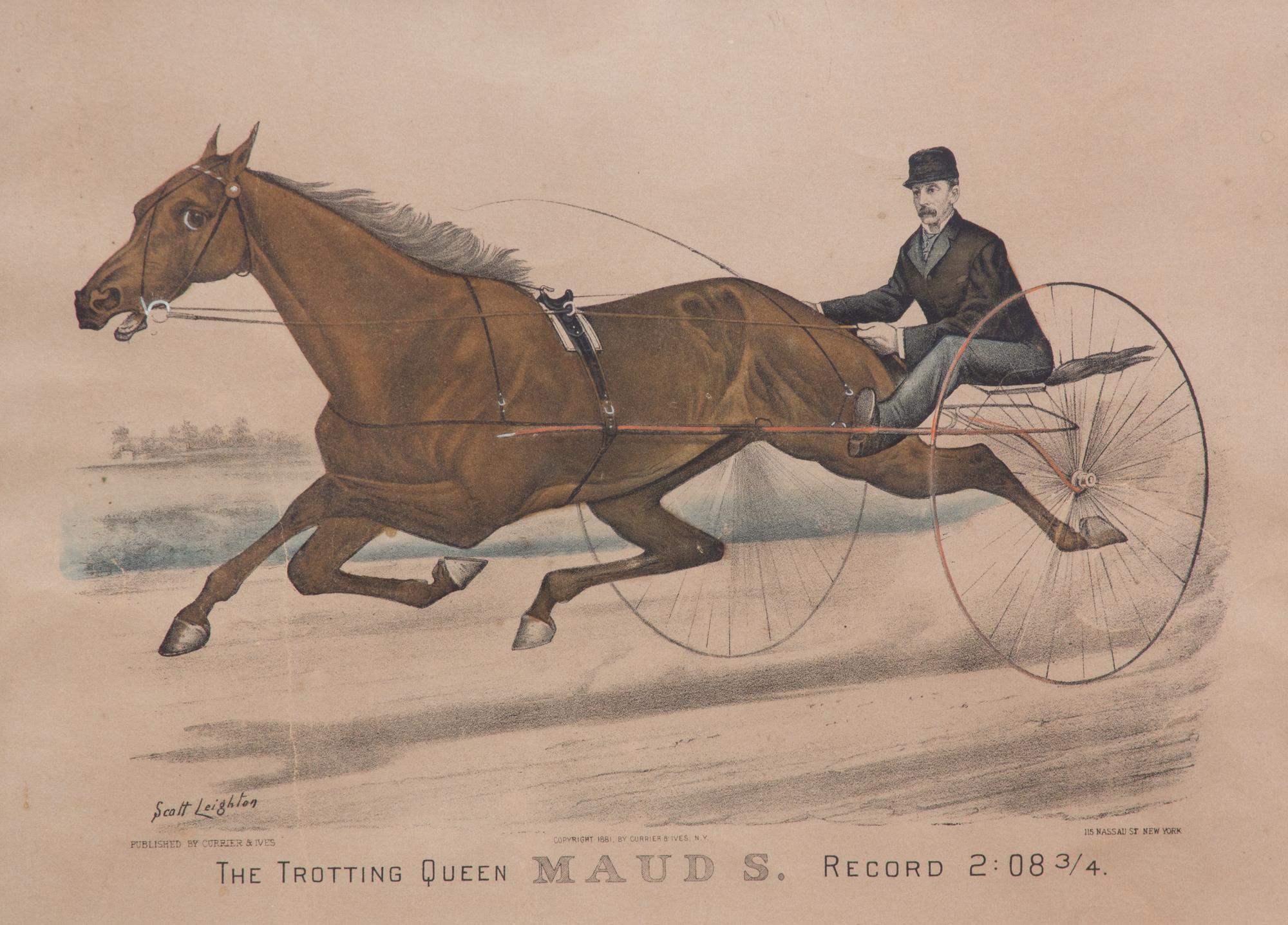 Three Hand-Colored Prints Depicting Carriage Racing Image 11 x 15 1/2 inches.