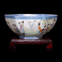 A Chinese Famille Rose 'Ladies' Eggshell Porcelain Hexagonal Bowl, 20th Century — 近代 粉彩美人圖蛋殼瓷碗
