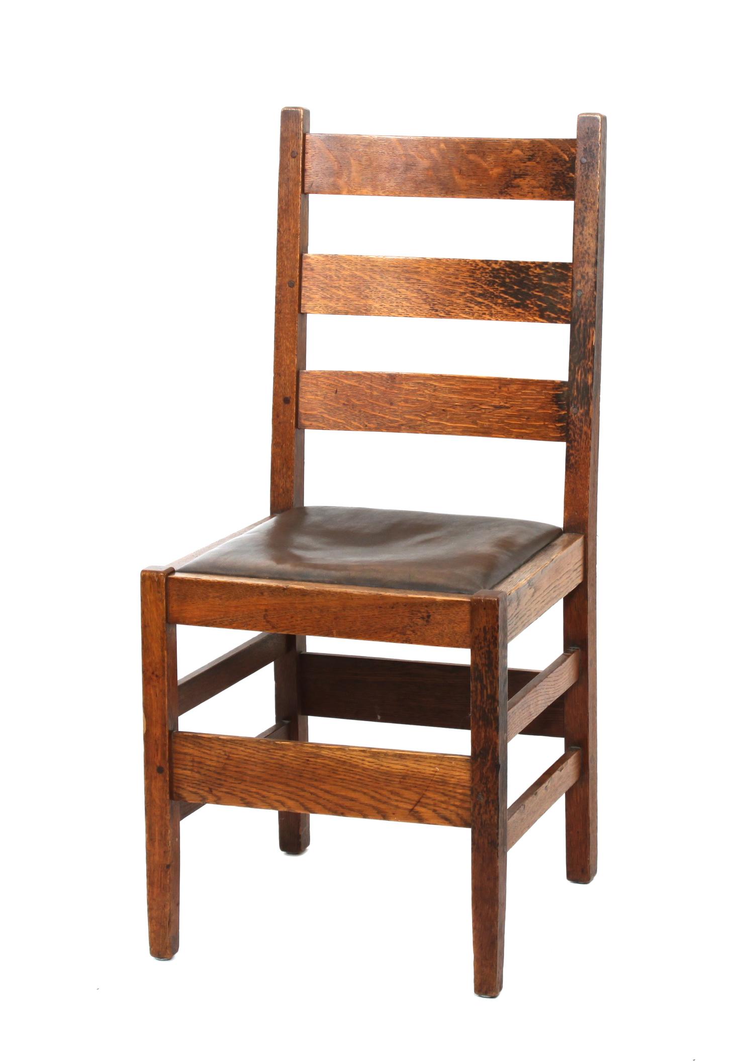 A Gustav Stickley Oak Side Chair Height 37 1/2 x width 17 x depth 15 inches — CIRCA 1907-1912