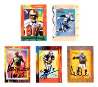 A Group of 5 Signed 1997 Topps Gallery Peter Max Football Cards,