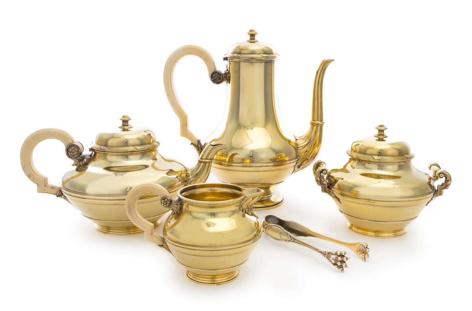 A French Silver-Gilt Four-Piece Tea and Coffee Service, Joseph Chaumet, Paris, Late 19th/Early 20th Century, comprising a coffee pot, t