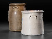 Two Cobalt Decorated Stoneware Vessels