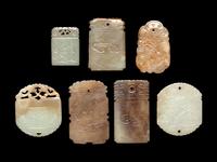 Seven Chinese Celadon Jade Carved Plaques
