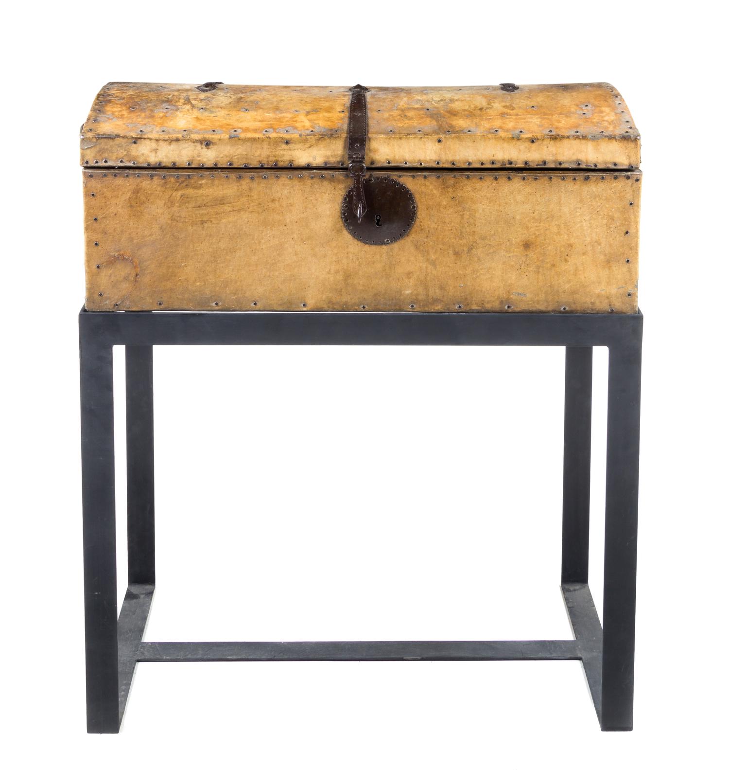 A Northern European Deerskin Parchment Mounted Chest Height 12 1/4 x width 33 1/4 x depth 16 1/4 inches. — 18TH CENTURY WITH MODERN STAND