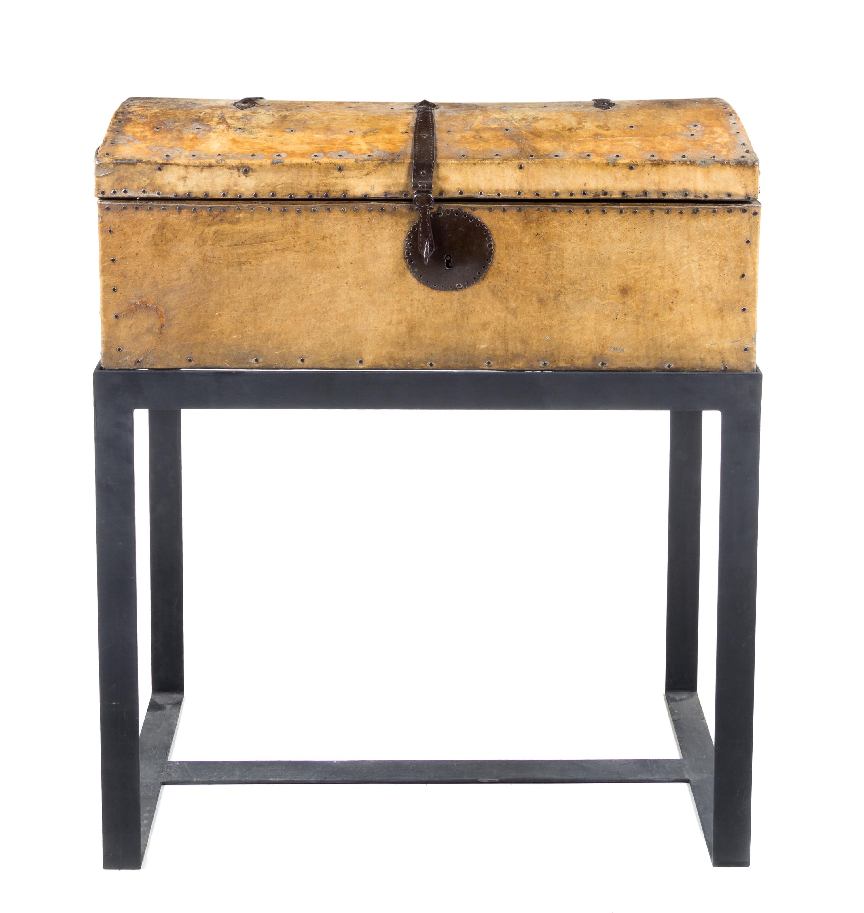 A Northern European Deerskin Parchment Mounted Chest Height 12 1/4 x width 33 1/4 x depth 16 1/4 inches. — 18TH CENTURY WITH MODERN STAND