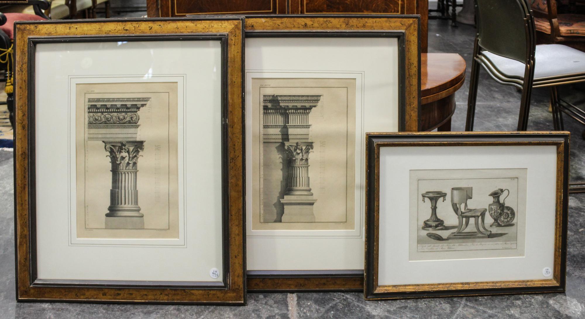 Three Continental Prints Height of first 29 x width 34 inches (overall).