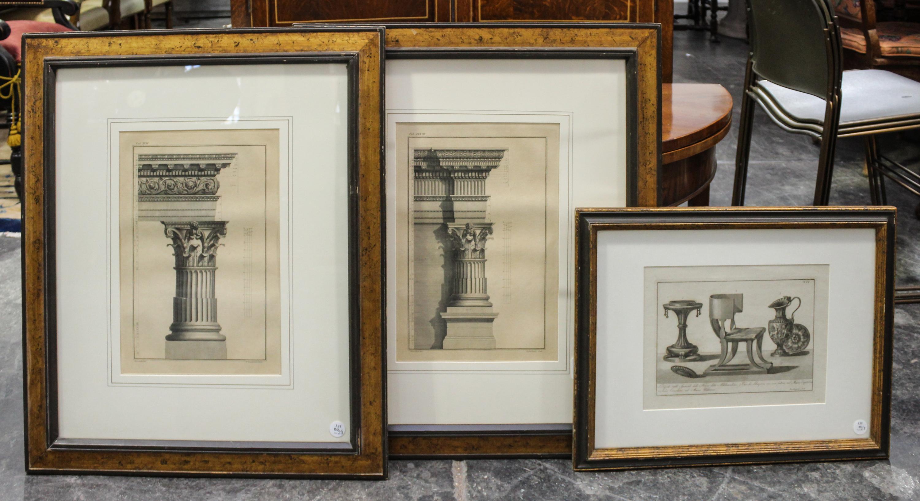 Three Continental Prints Height of first 29 x width 34 inches (overall).