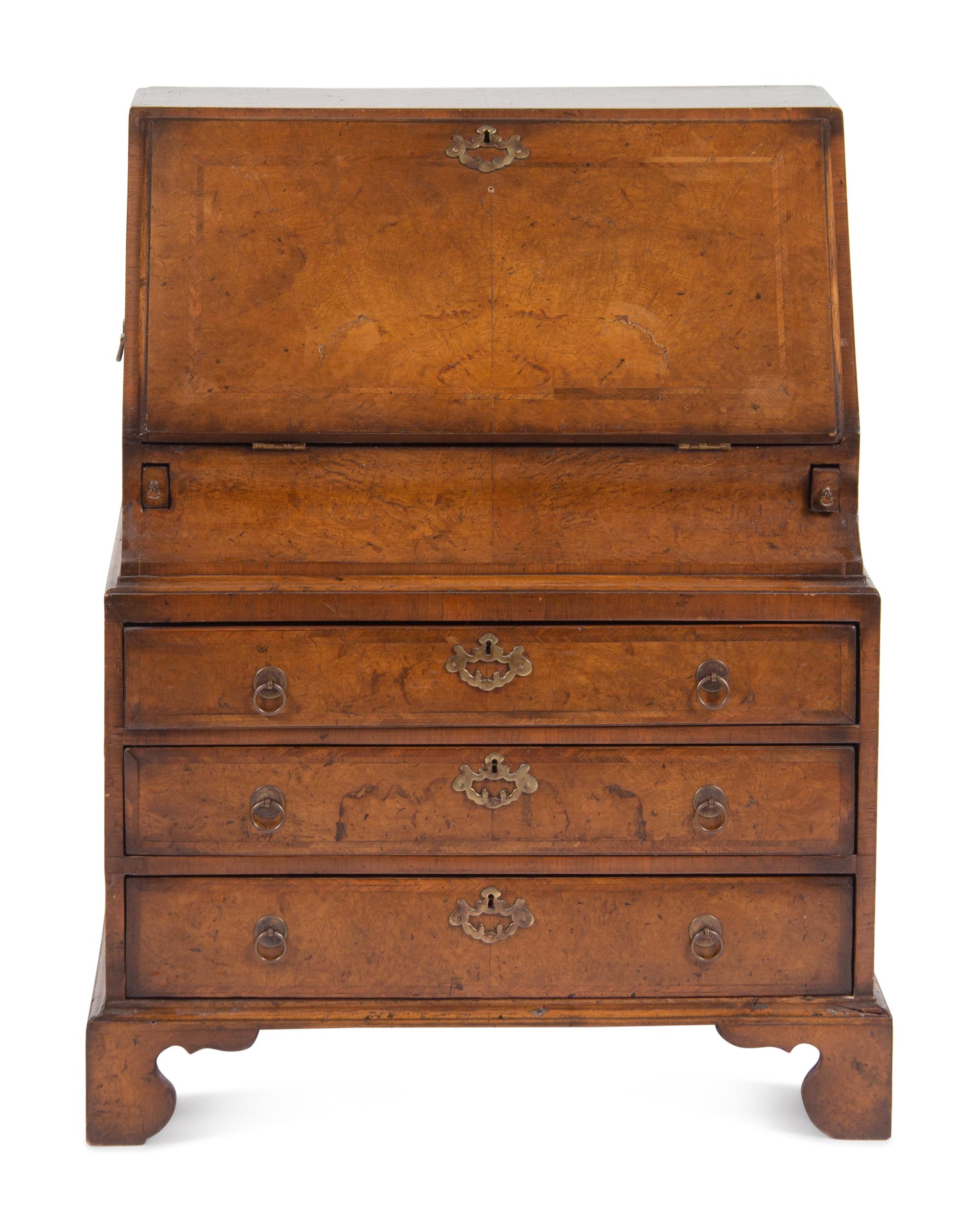 A George II Burl Walnut Slant-Front Desk