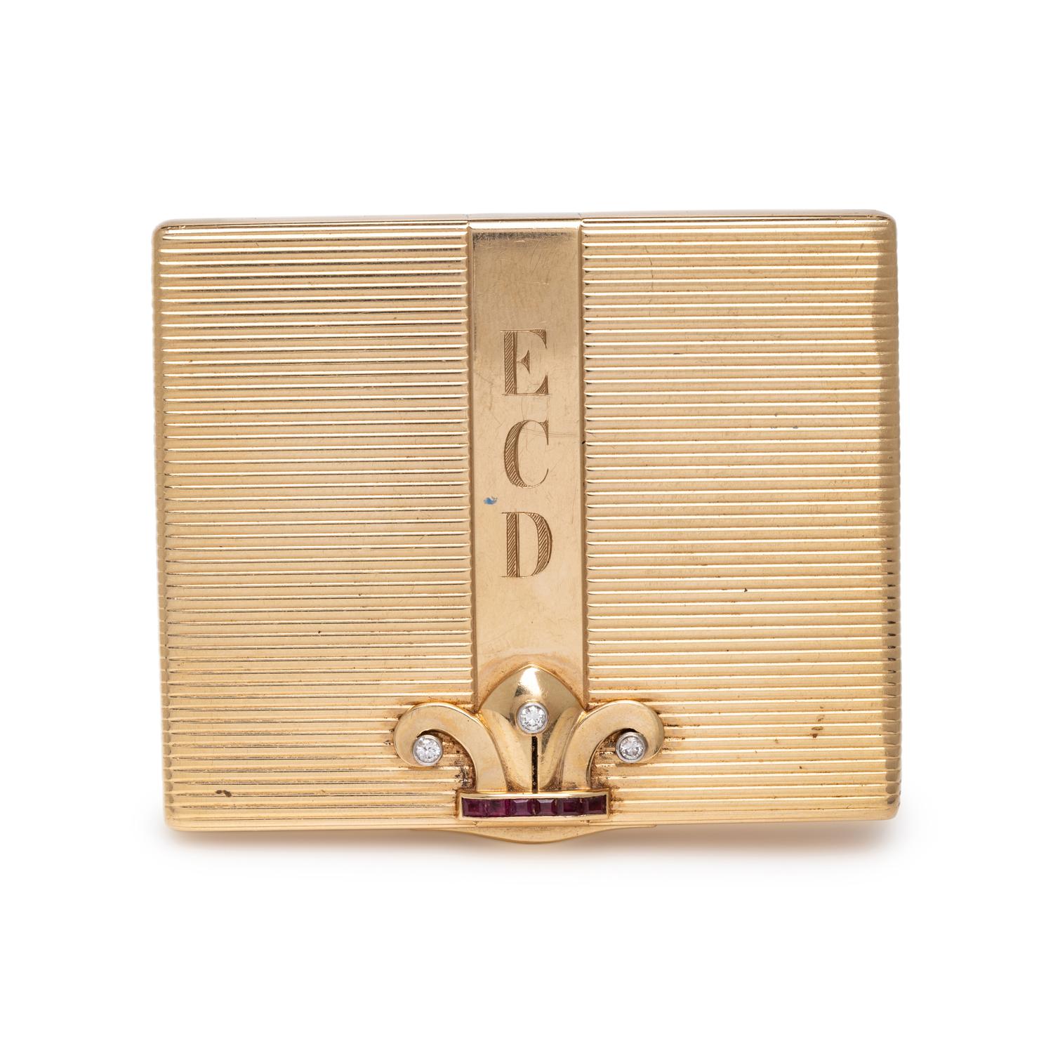 YELLOW GOLD, DIAMOND, AND RUBY POWDER COMPACT
