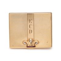 YELLOW GOLD, DIAMOND, AND RUBY POWDER COMPACT