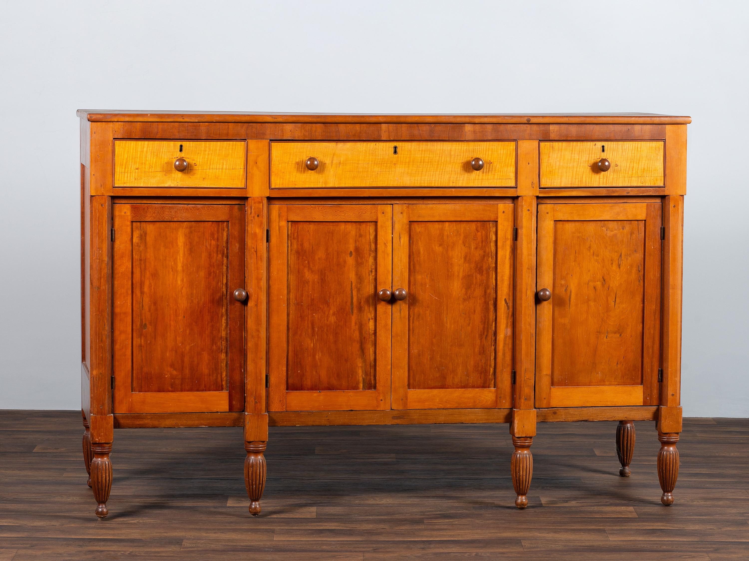 A Federal Cherrywood and Tiger Maple Sideboard