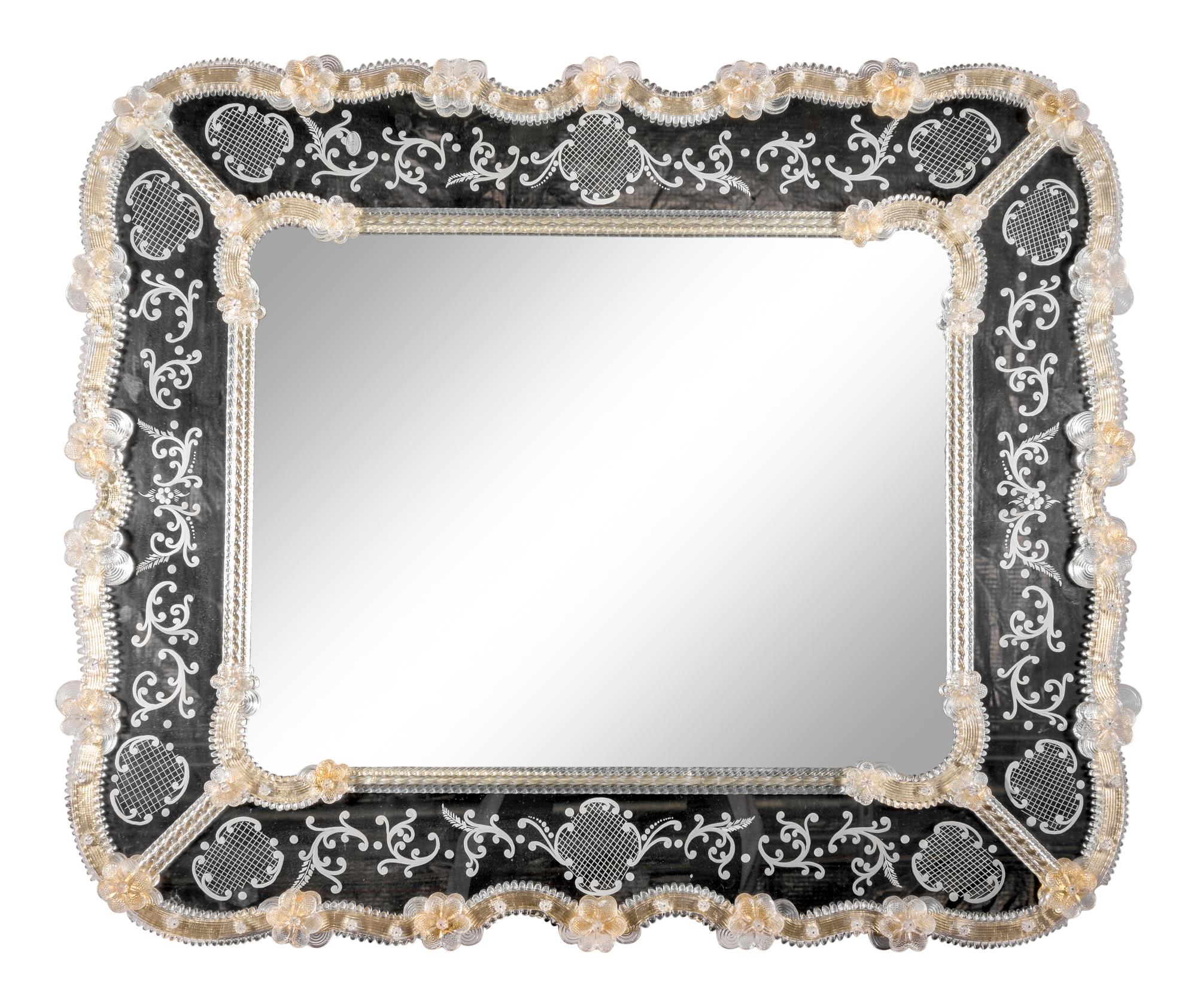 A Venetian Style Etched Glass Mirror