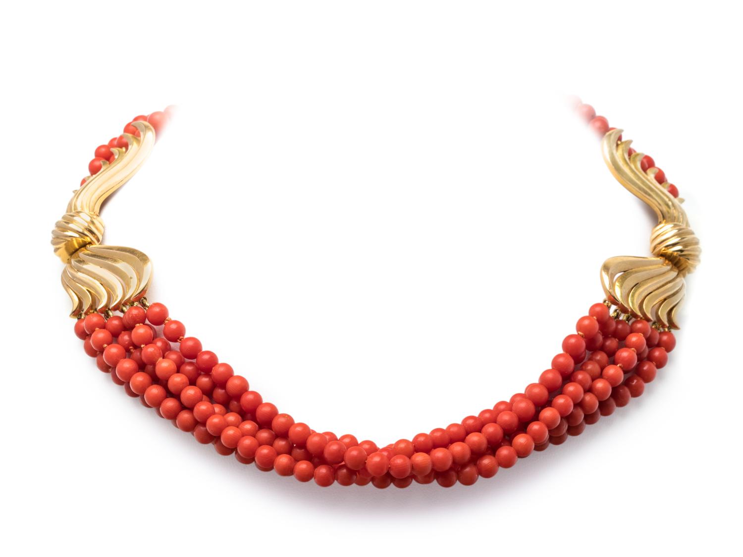 YELLOW GOLD AND CORAL CONVERTIBLE BRACELET/NECKLACE