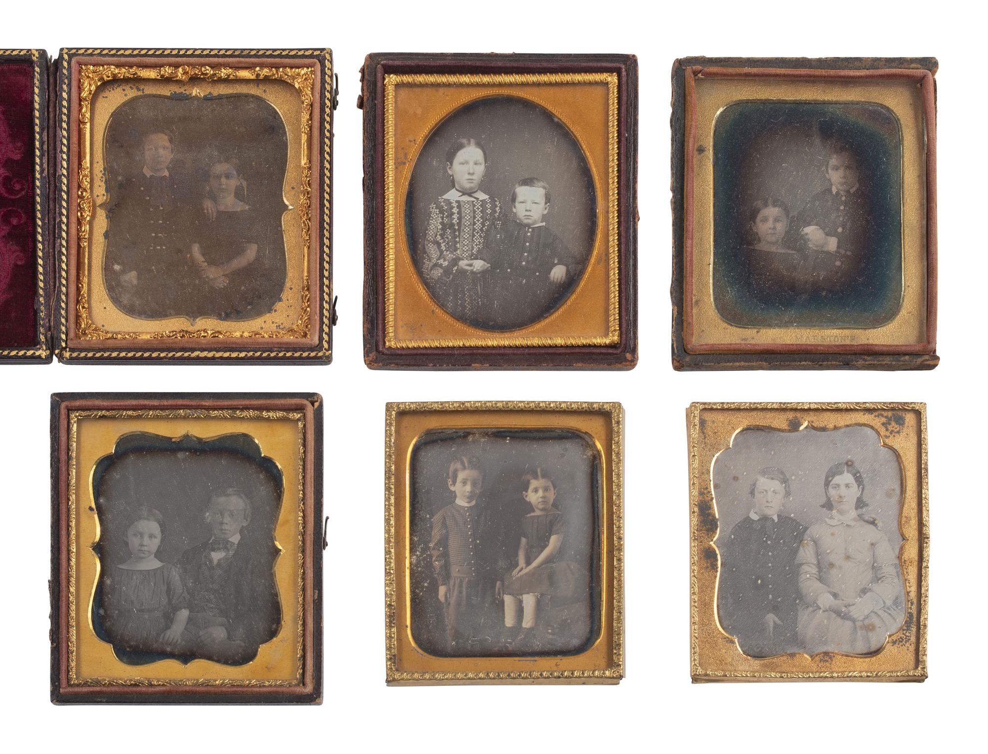 [EARLY PHOTOGRAPHY]. 34 sixth plate and quarter plate daguerreotypes of pairs of brothers & sisters