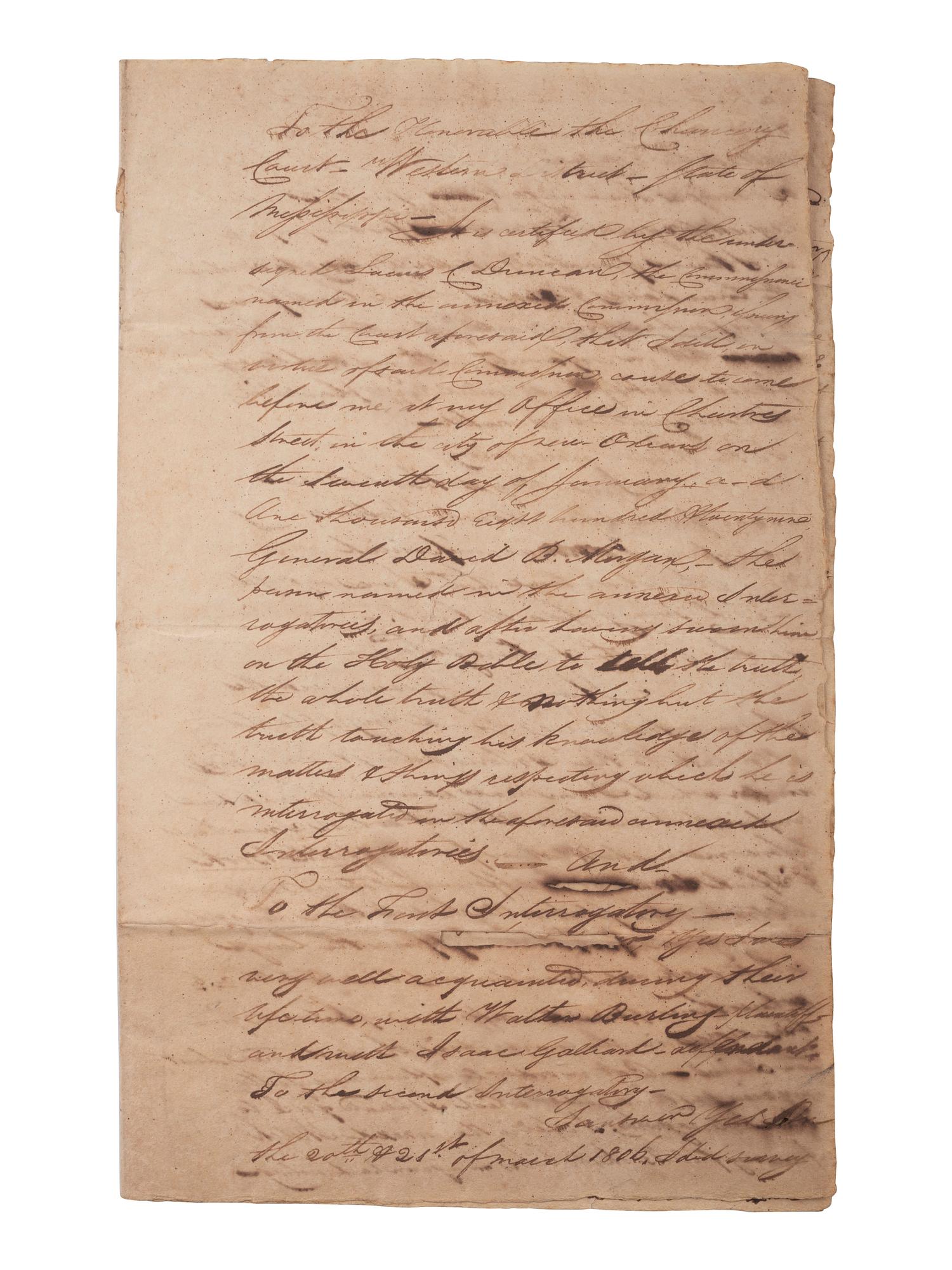[WAR OF 1812]. MORGAN, General David B. Morgan (ca 1772-1848). Autograph letter signed. August 1829.