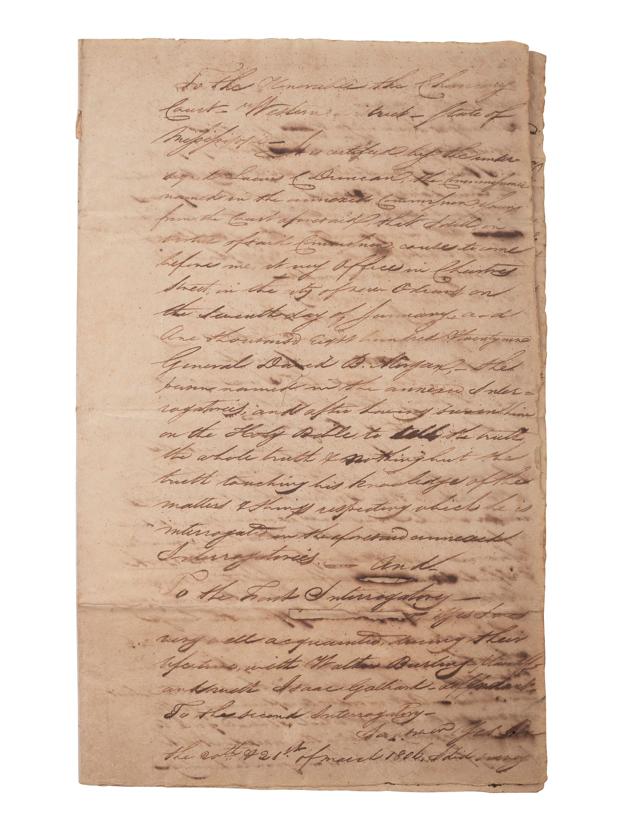[WAR OF 1812]. MORGAN, General David B. Morgan (ca 1772-1848). Autograph letter signed. August 1829.
