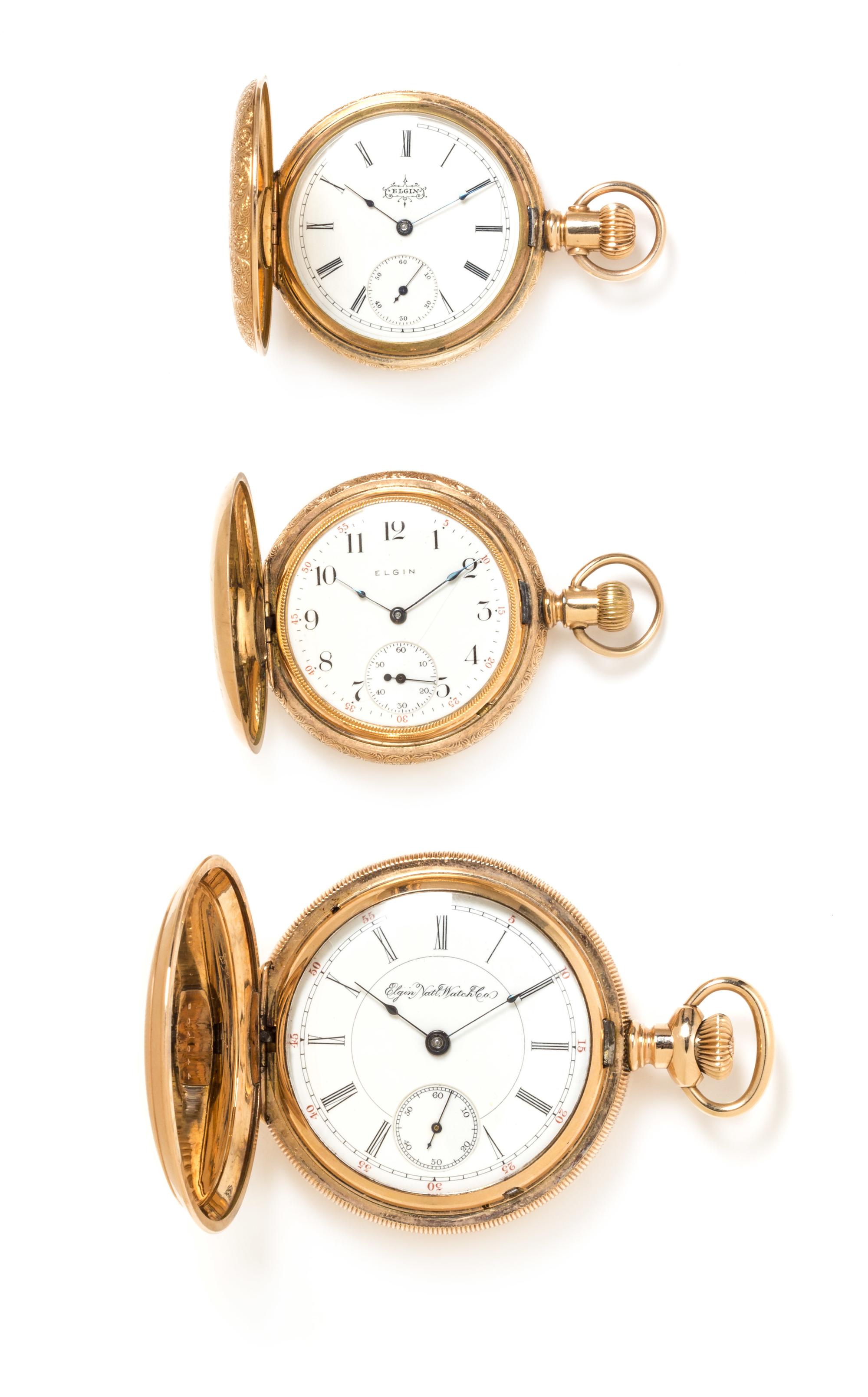 A Collection of Gold Filled Hunter Case Pocket Watches, Elgin, 165.10 dwts.