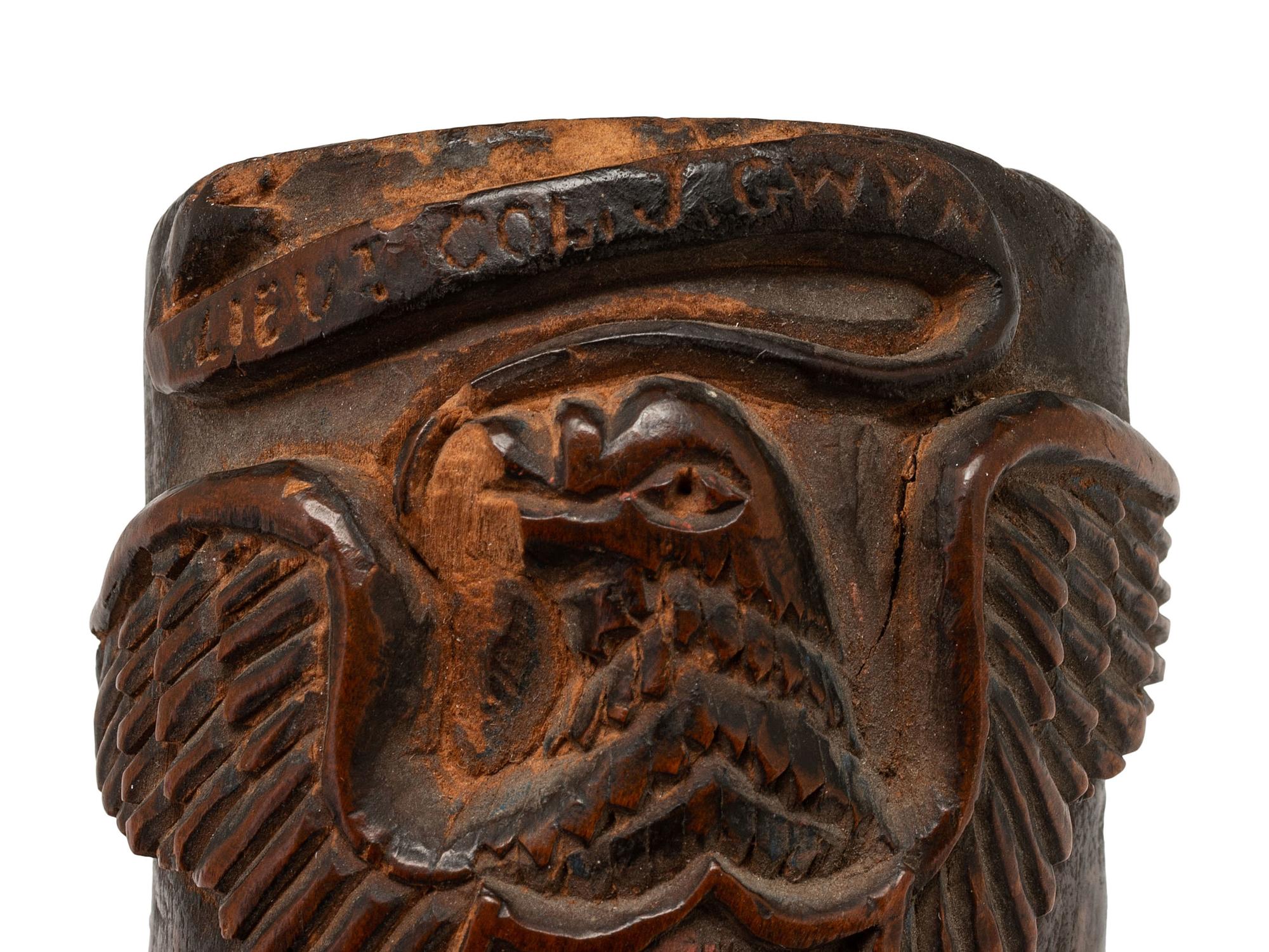 [CIVIL WAR]. Folk art carved Civil War soldier's pipe identified to Lieutenant Colonel James Gwyn, 118th Pennsylvania Infantry. Ca 1862.