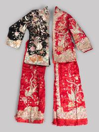 Two Sets of Chinese Embroidered Silk Wedding Gowns
