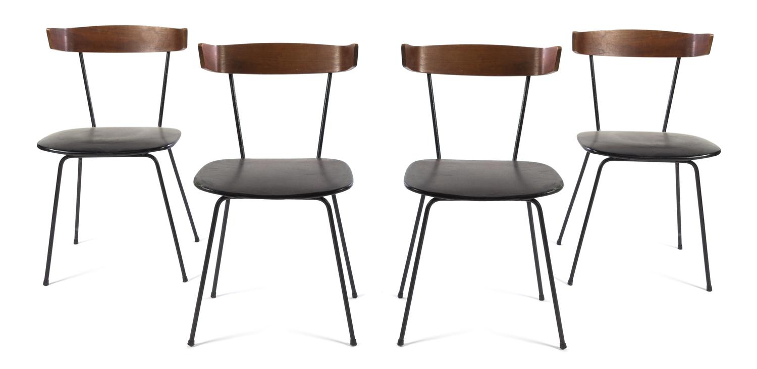 A Set of Four Mid-Century Vinyl Upholstered Chairs. Height 29 1/2 inches.