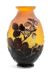 Emile Galle, (French, 1846-1904), a mold blown cameo glass vase, with raspberry decoration