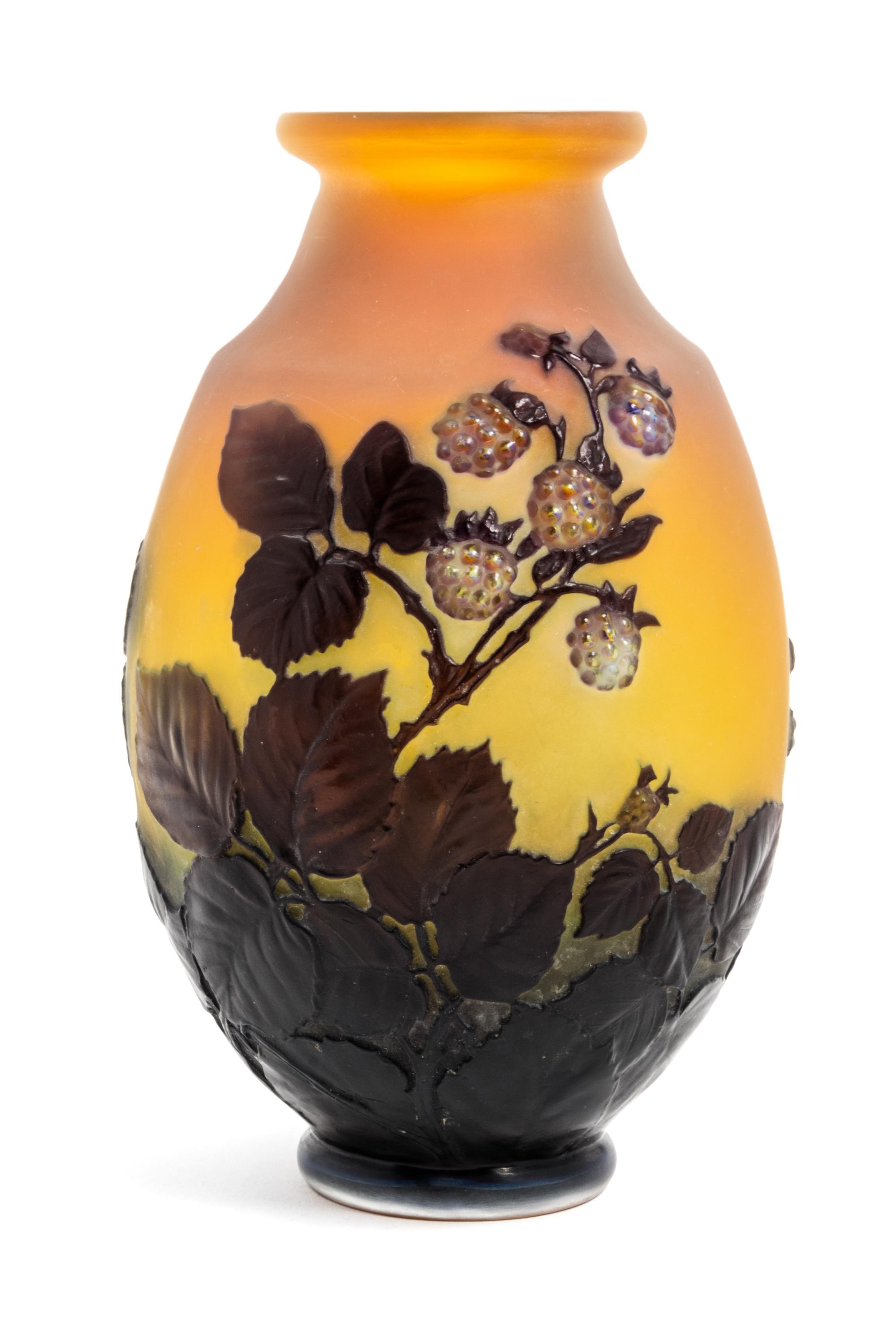 Emile Galle, (French, 1846-1904), a mold blown cameo glass vase, with raspberry decoration