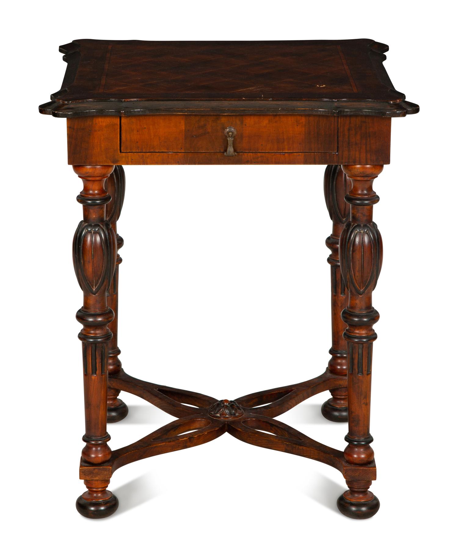 A Mahogany and Oak Side Table with Parquetry Inlaid Top
