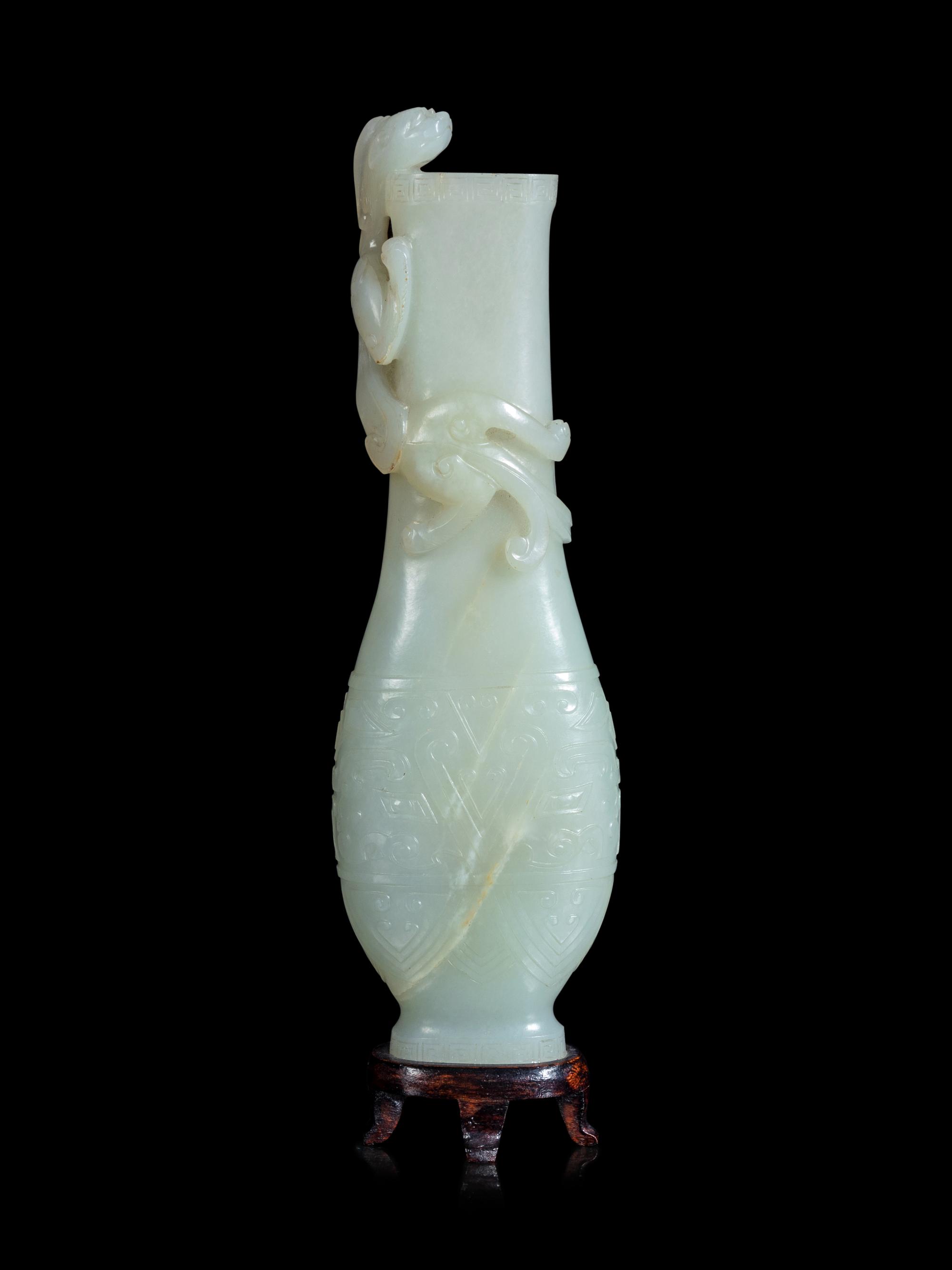 A Carved White Jade 'Chilong' Vase